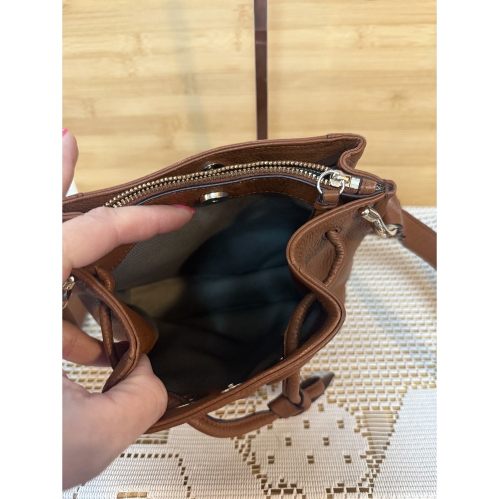 Cole Haan Crossbody Bag Women's Brown Pebble Leather Drawstring Bucket Bag - Picture 10 of 15